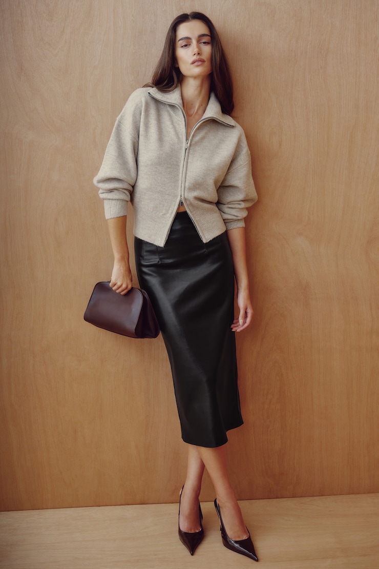 Shiloh Faux Leather Midi Skirt