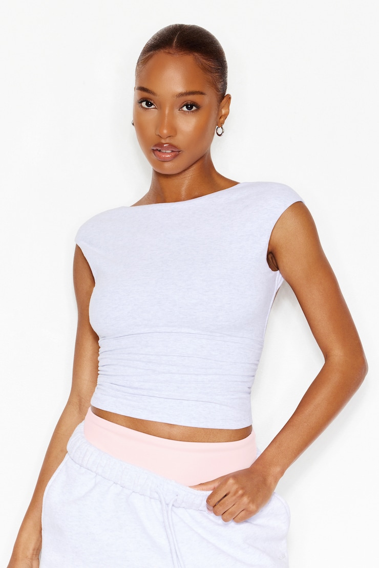 Boatneck Ruched Back Top, Spring Grey Mix, large