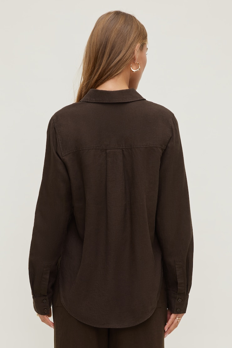 Isla Oversized Linen Shirt Java Brown large