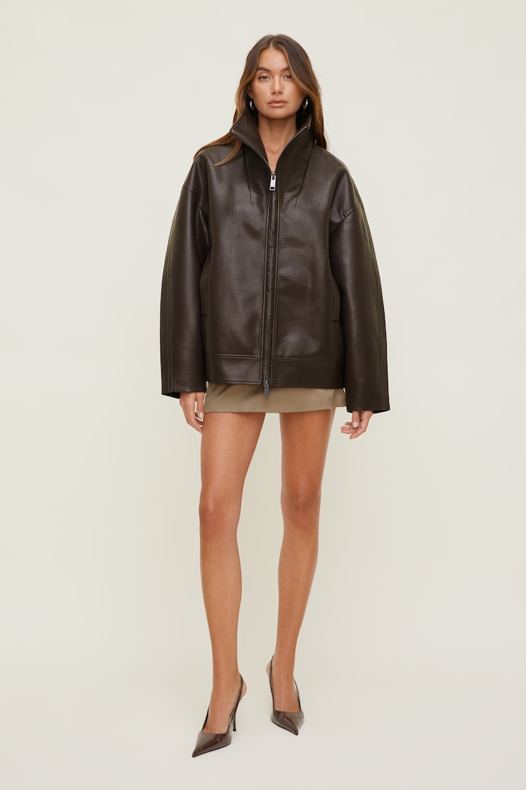 Cocoon Faux Leather Jacket French Mole Brown large