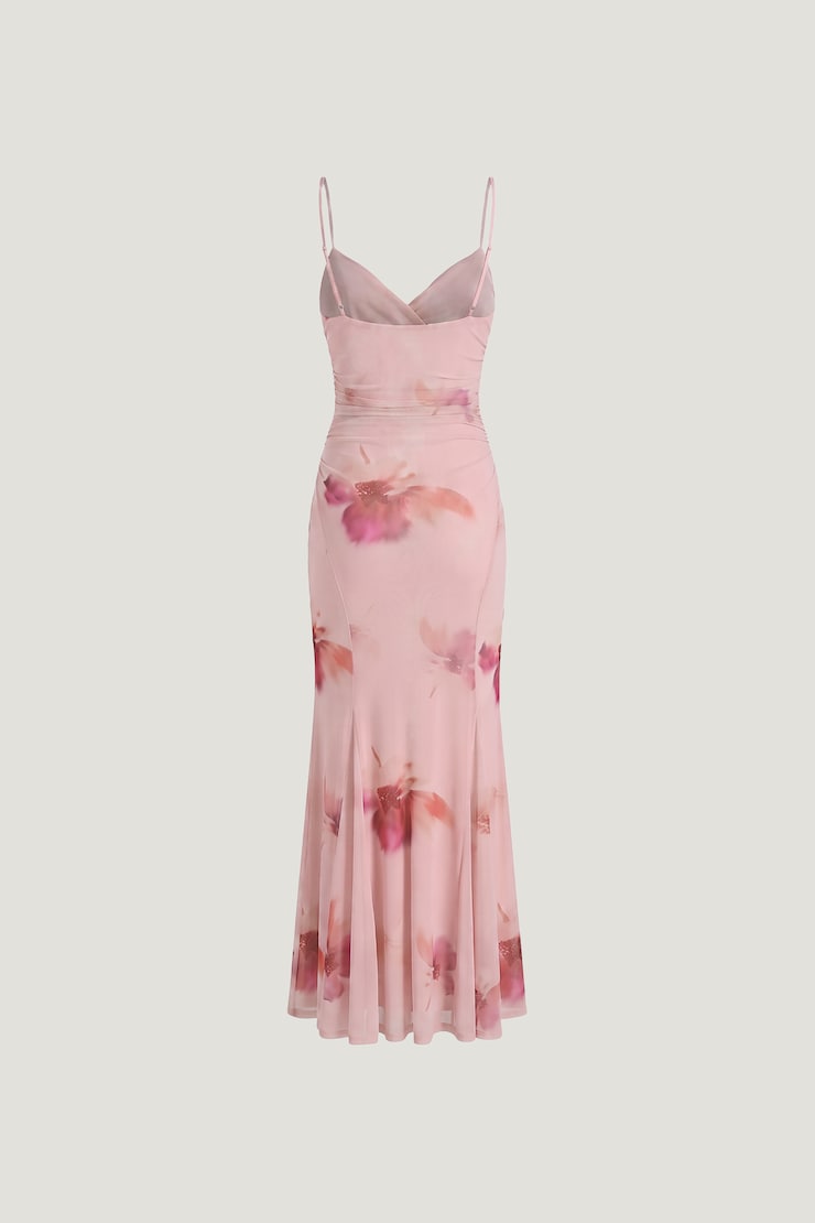 Delphi Mesh Maxi Dress Floral Abstract Pink large