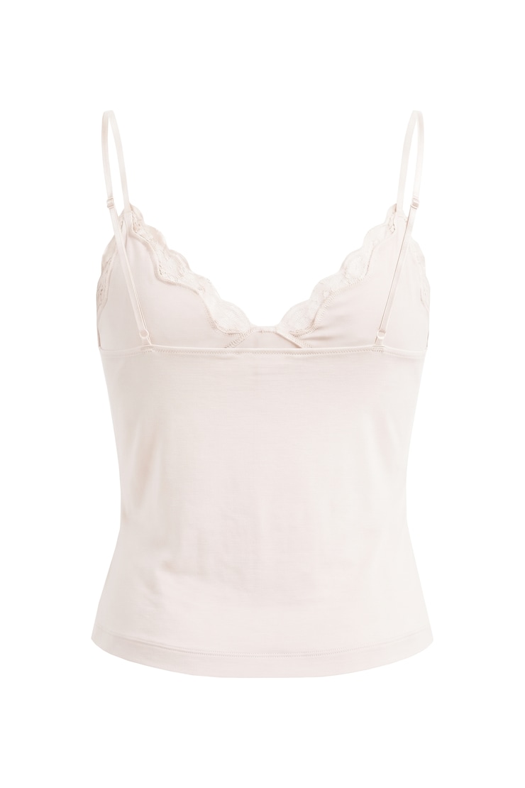 Sleek Plunge Lace Trim Cami Top, Sweet Cream, large