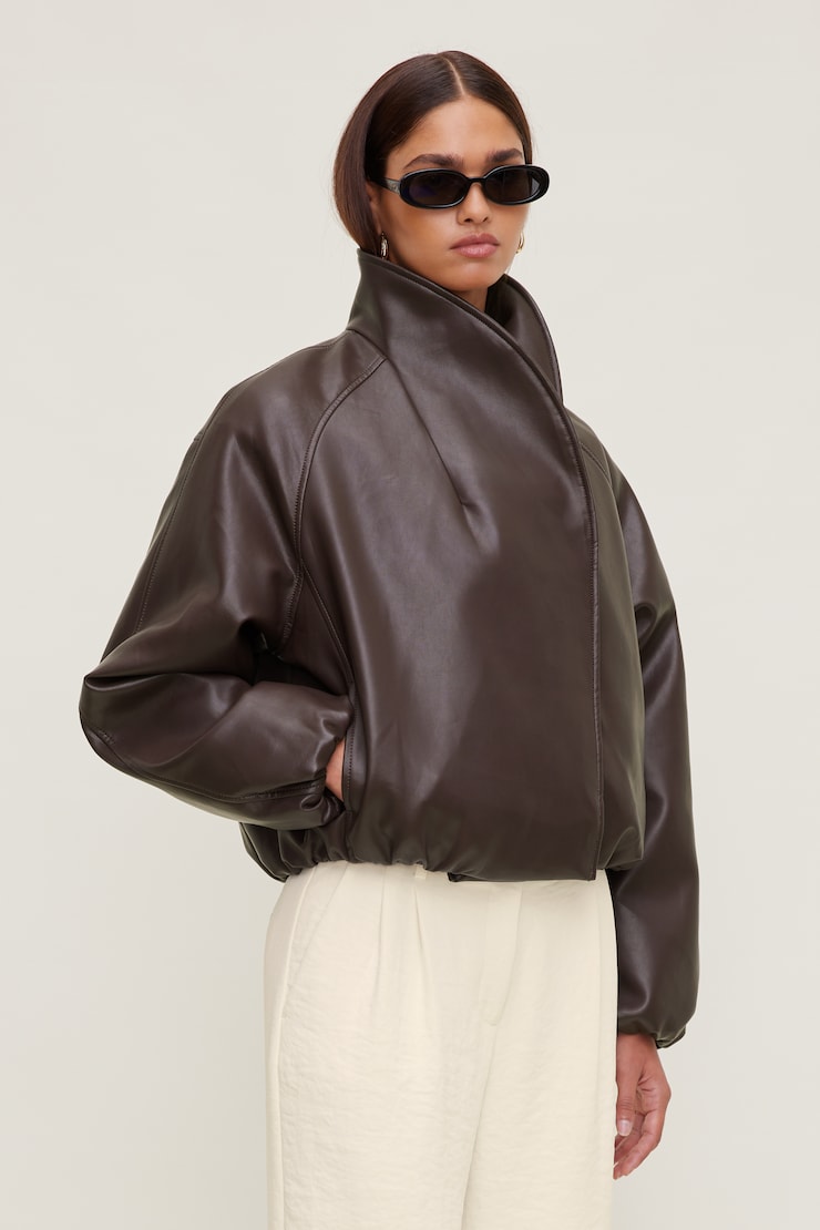 Wrap Faux Leather Bomber Jacket