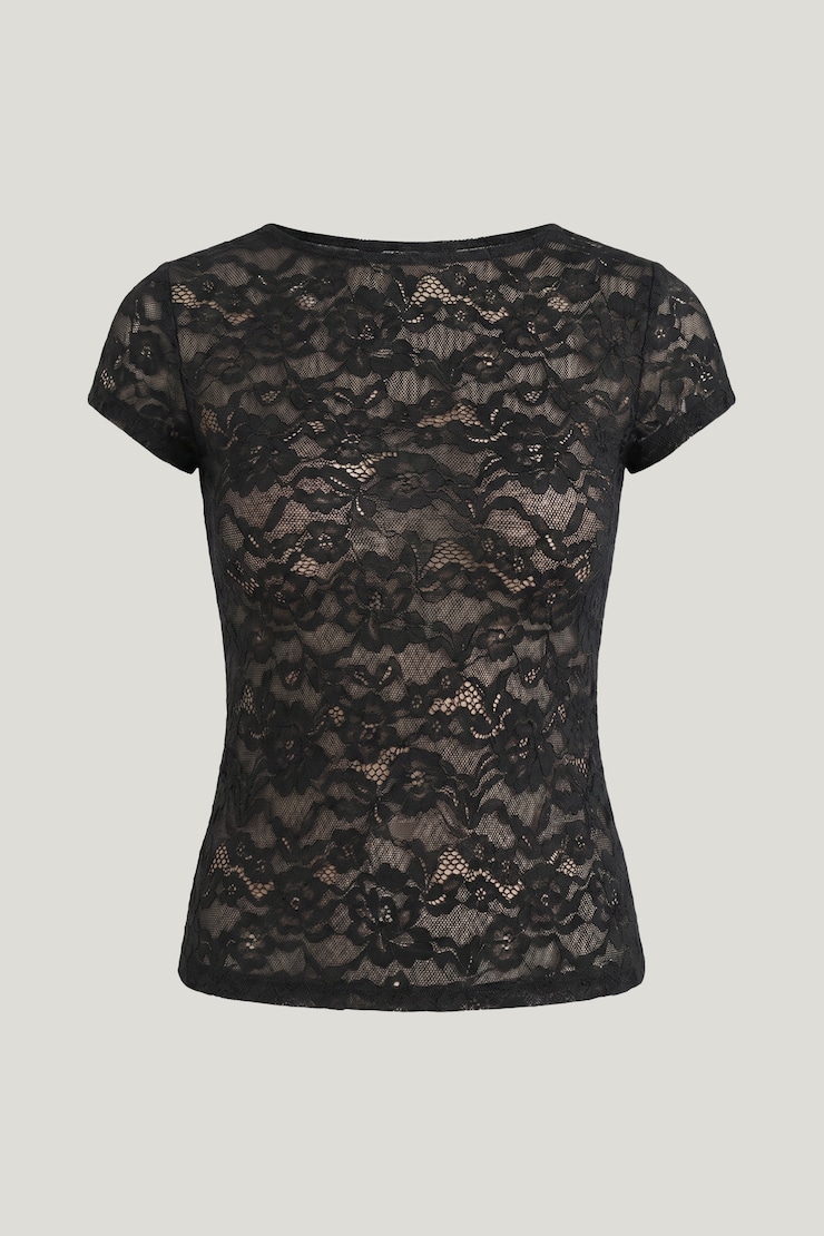 Lace Crewneck Top Jet Black large