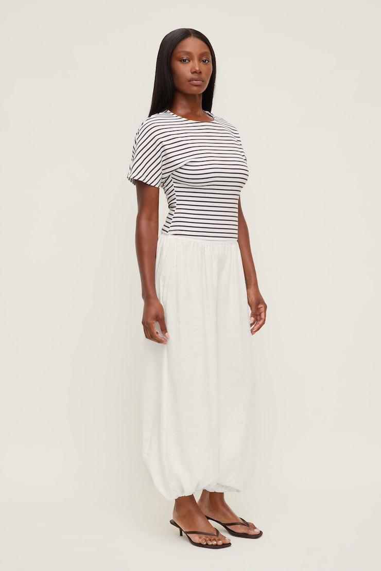 Andrea Striped Cotton T Shirt Snow White / Java Brown Stripe large