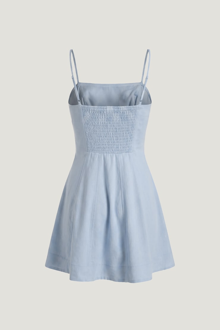 Ivory Linen Mini Dress Heather Blue large