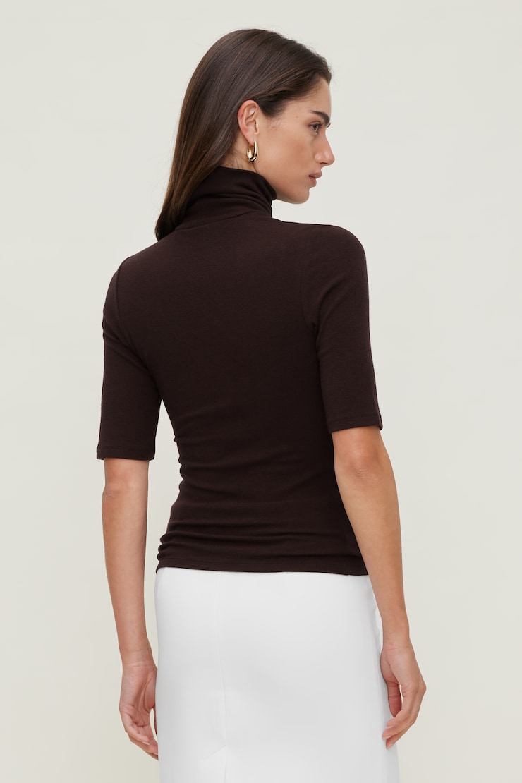 3/4 Sleeve Turtleneck Top Cherry Lacquer Burgundy large