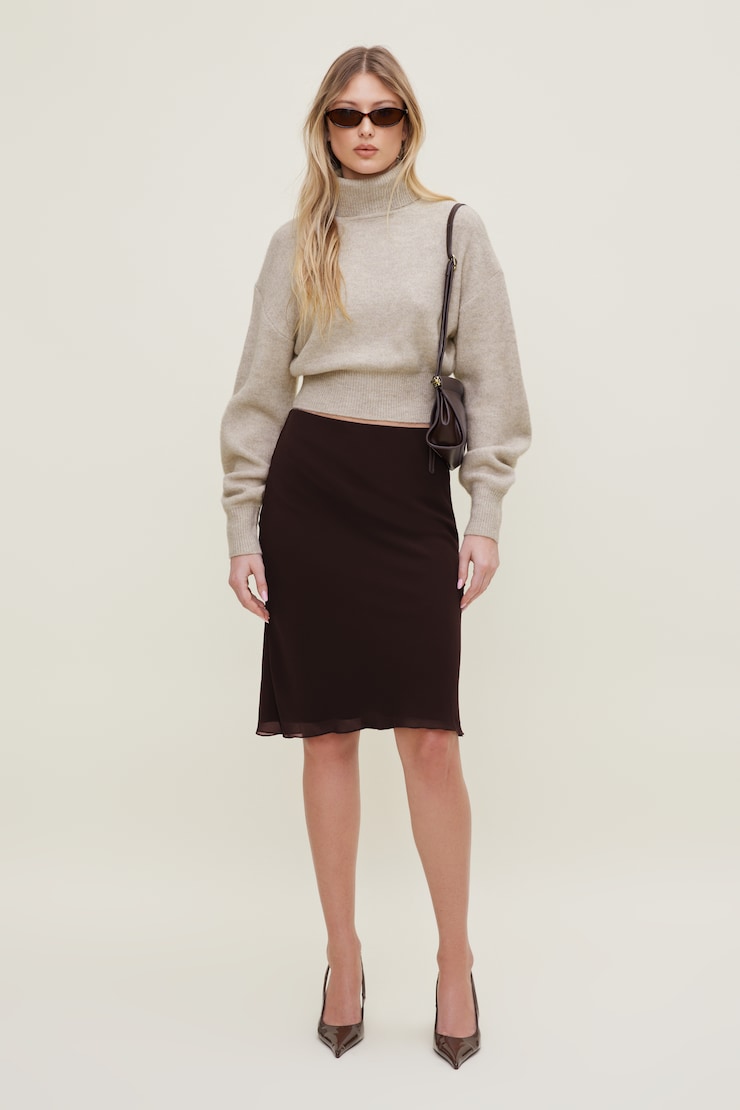 Jupe midi en georgette Esther Bourgogne laque cerise large