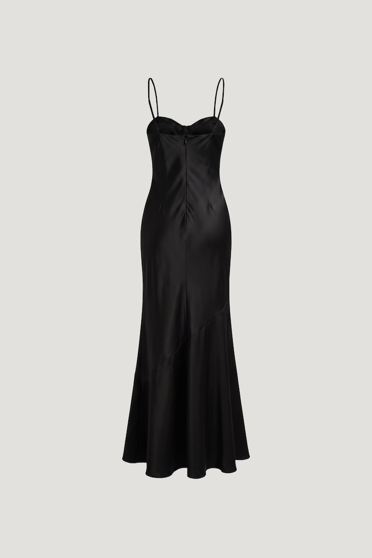 Bustier Satin Maxi Dress Jet Black large