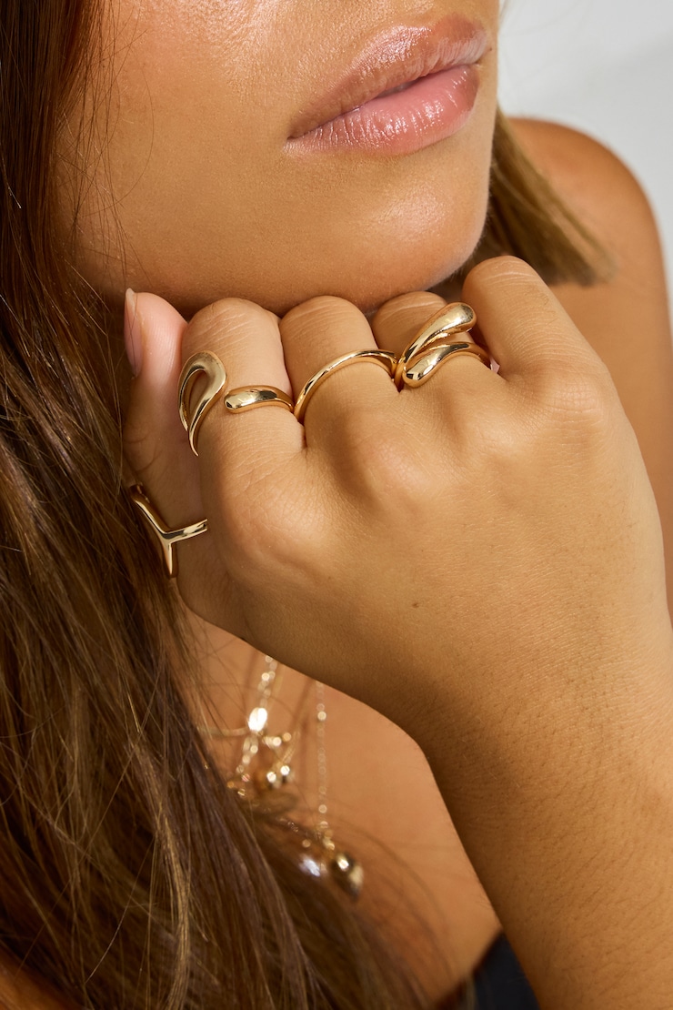 Set of 4 Open Shaped Rings, Gold, large