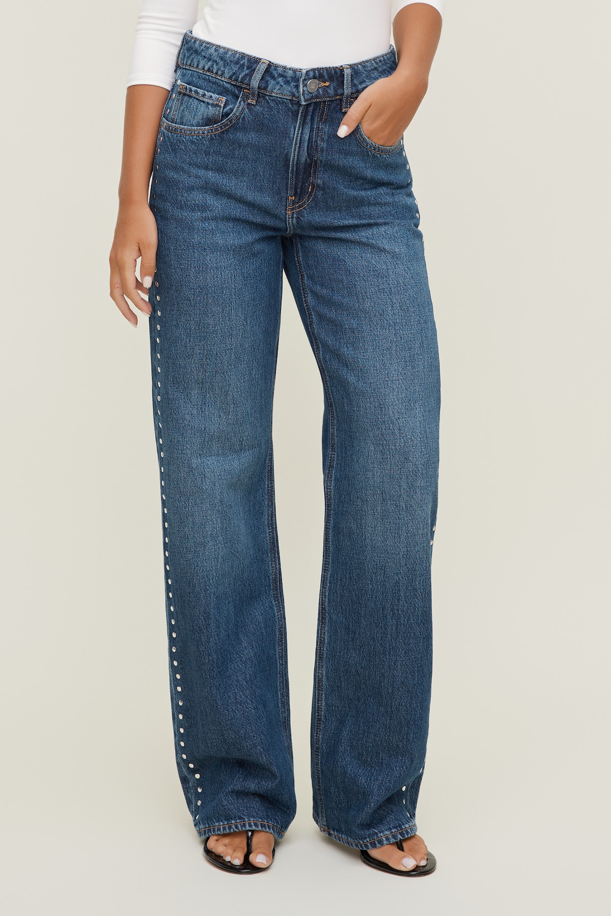 Heidi High Rise Wide Leg Jeans – Dynamite – Medium Indigo / Studded Blue Horizon - Gallery Image 1