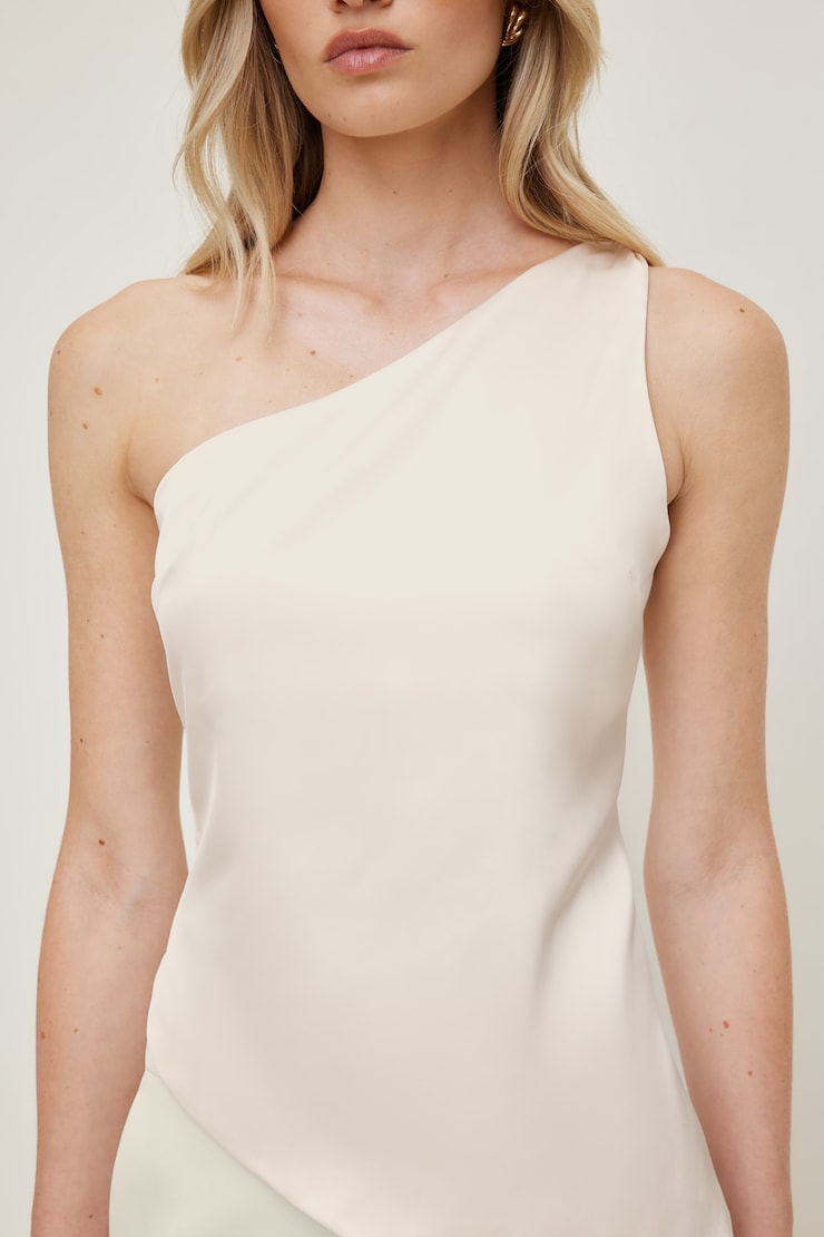 Single Shoulder Satin Top Sea Salt Cream large