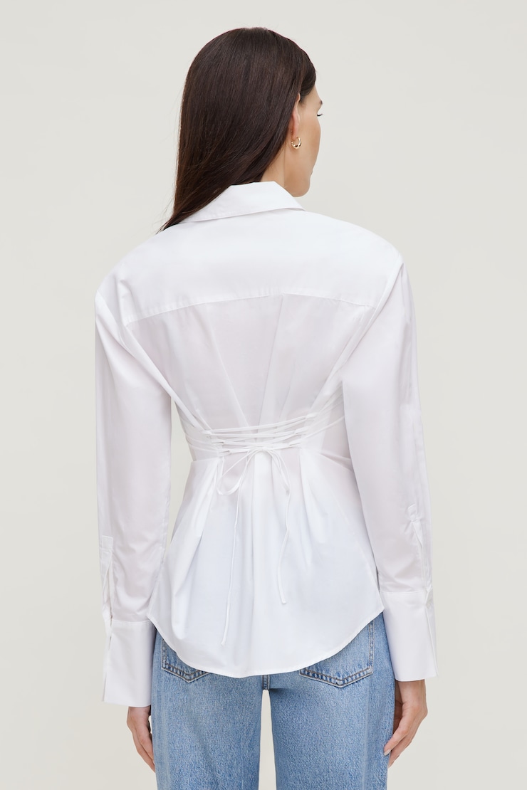 Poplin Cinch Back Shirt Bright White large