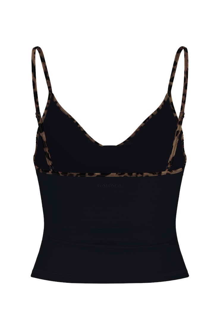 Active Plunge Cami Top, Jet Black/Untamed Leopard, large