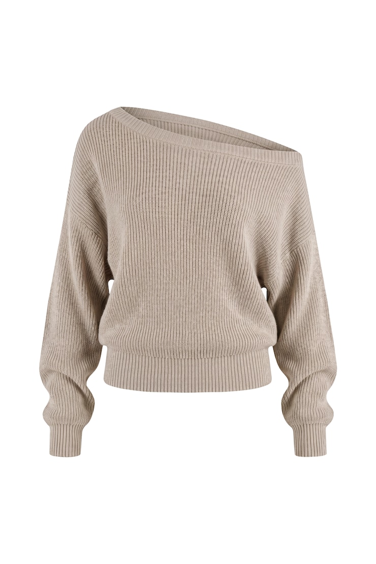 Day Off Asymmetric Sweater, Warm Taupe Melange, large