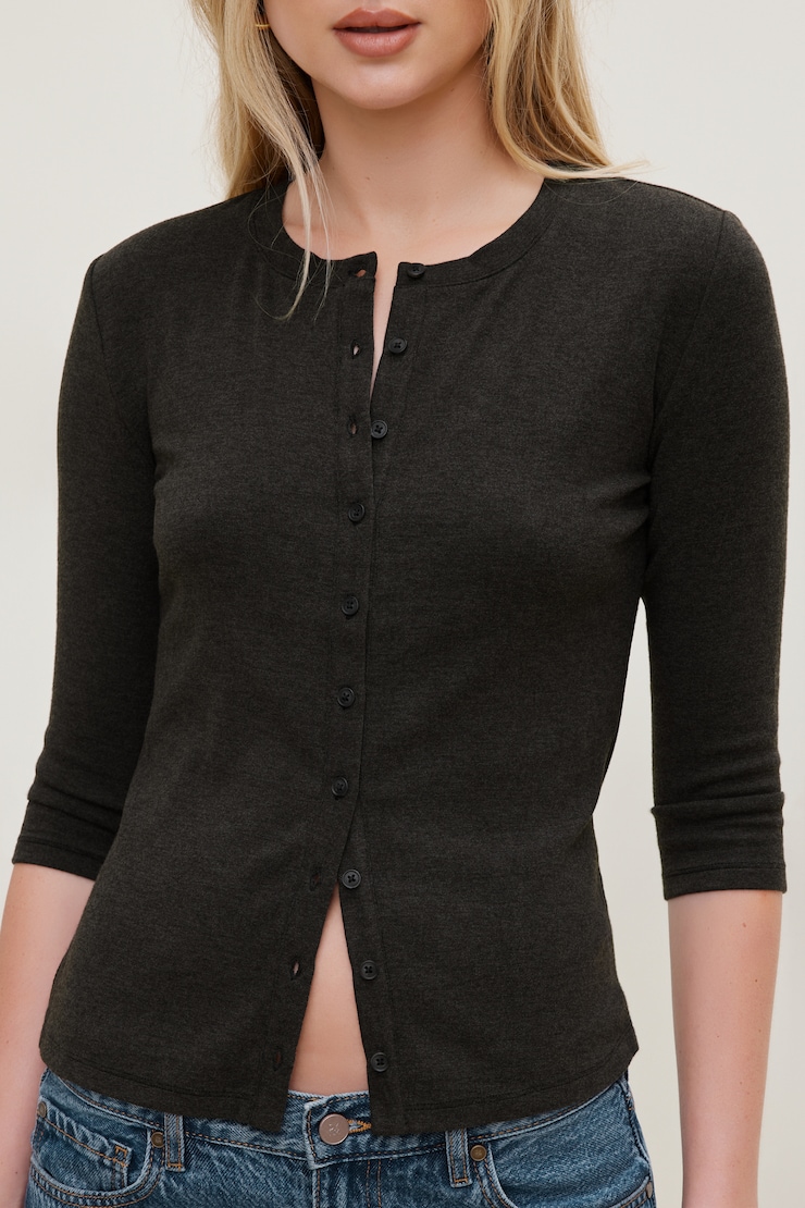 Cardigan à manches 3/4 Gris charbon mélangé large