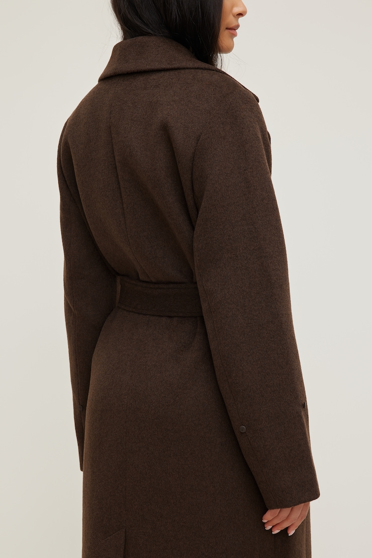 Faux Fur Trim Wool Coat Armadillo Brown large