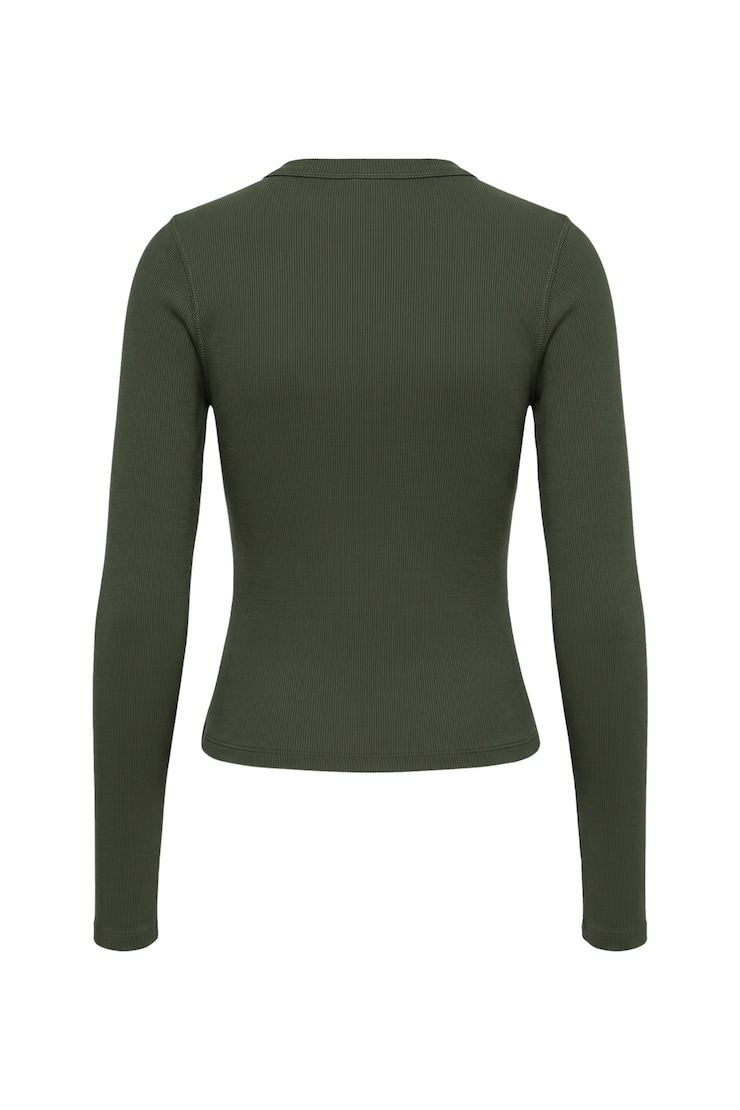 SnatchRib Crewneck Henley Long Sleeve Top, Olive Obsession, large
