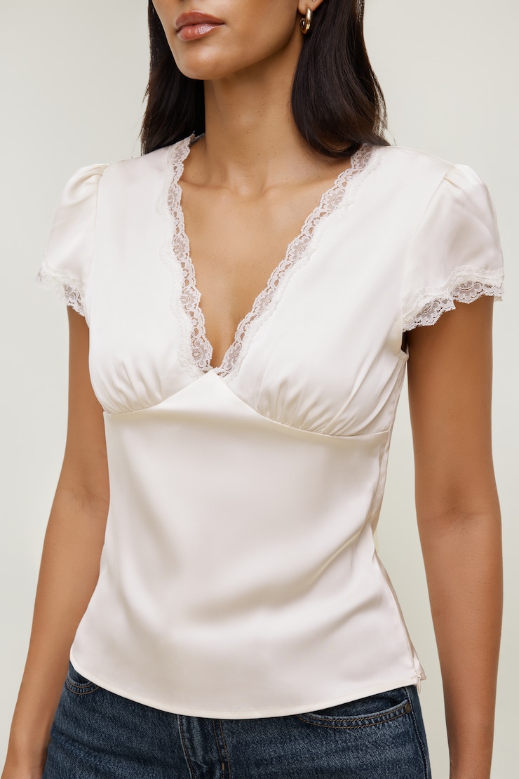 Lace Trim Satin Blouse