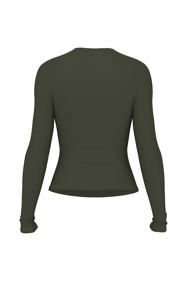 Baretouch Crewneck Long Sleeve Top, Olive Obsession, large