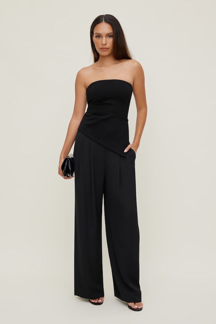 Asymmetric Ponte Tube Top Jet Black large