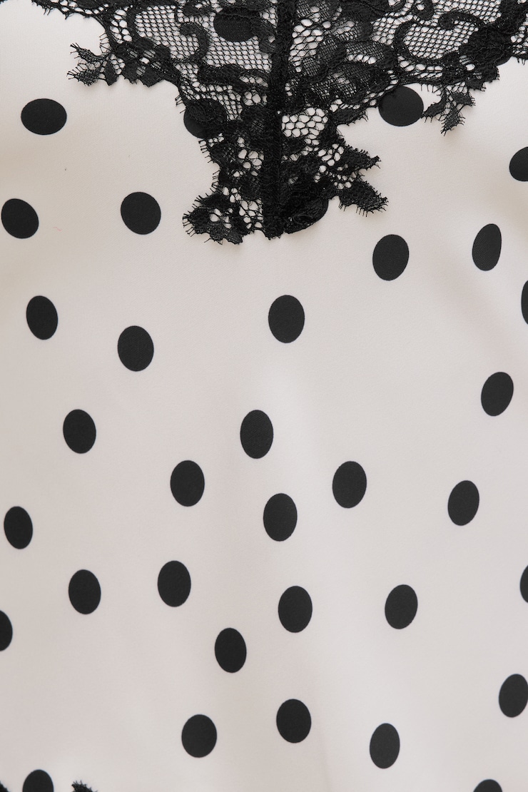 Cassie Asymmetric Lace Satin Cami Off white w/Black Polka Dots large