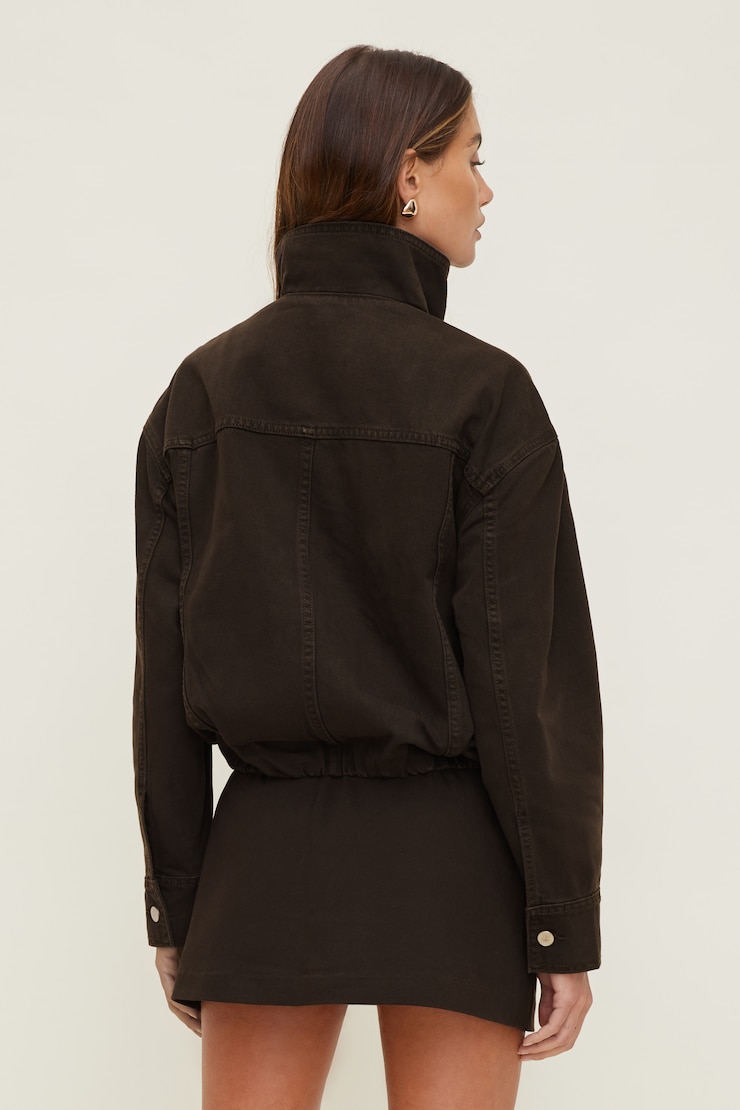 Blouson bouffant en denim Café noir large