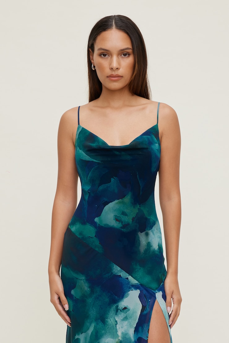 Lucia Maxi Slip Dress Blue Abstract large