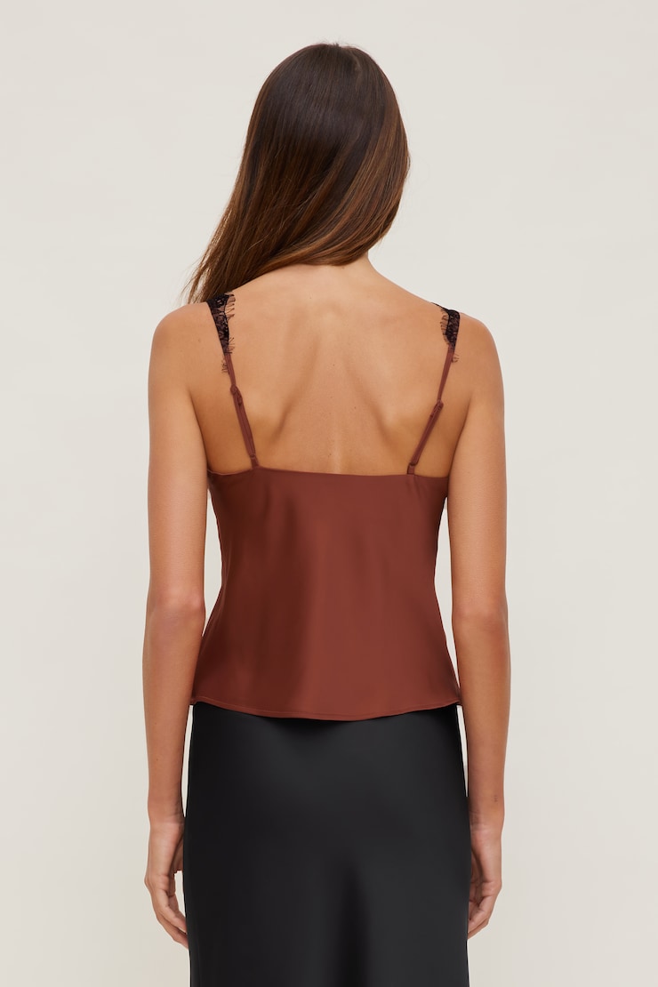 Satin Lace Cami Top Dark Paprika Burgundy large