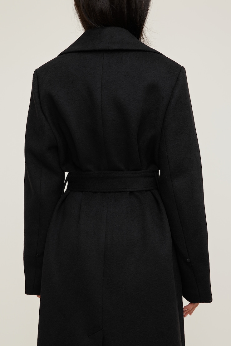 Faux Fur Trim Wool Coat Jet Black large