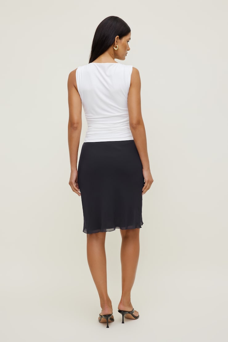 Jupe midi en georgette Esther Marine puits profond large