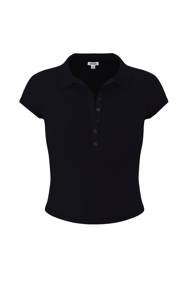 Sleek Short Sleeve Polo Top, Jet Black, large