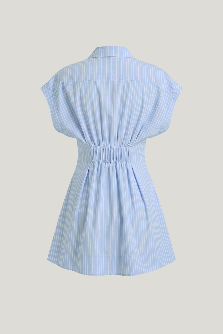 Poplin Mini Shirt Dress Blue Double Stripe large