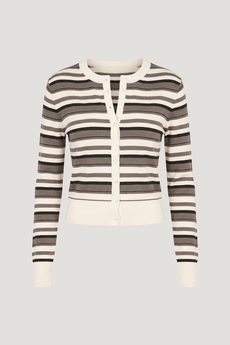Rebecca Crewneck Cardigan Brown White Stripes large