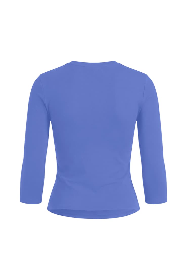 Sleek High V-Neck 3/4 Sleeve Top, Blue Blush, large