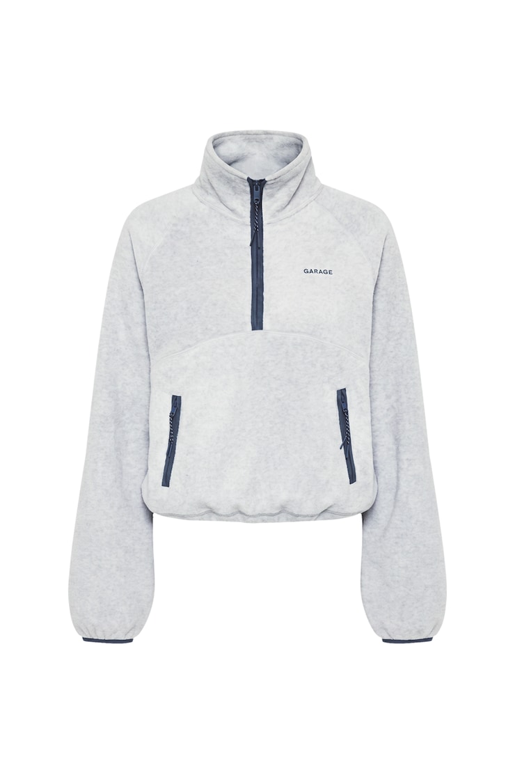 Half Zip Polar Fleece, Mid Grey Mix, large