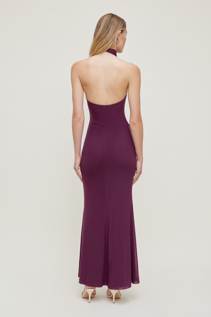 Scarlet Draped Mesh Maxi Dress