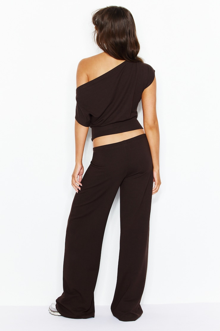 StretchTerry™ Wide Leg Pants, Chocolate Mousse Brown, large