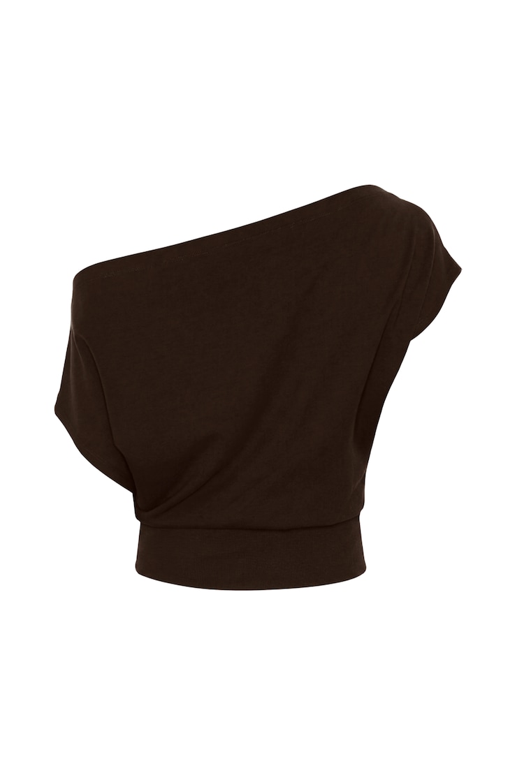 StretchTerry™ Off Shoulder Top, Chocolate Mousse Brown, large
