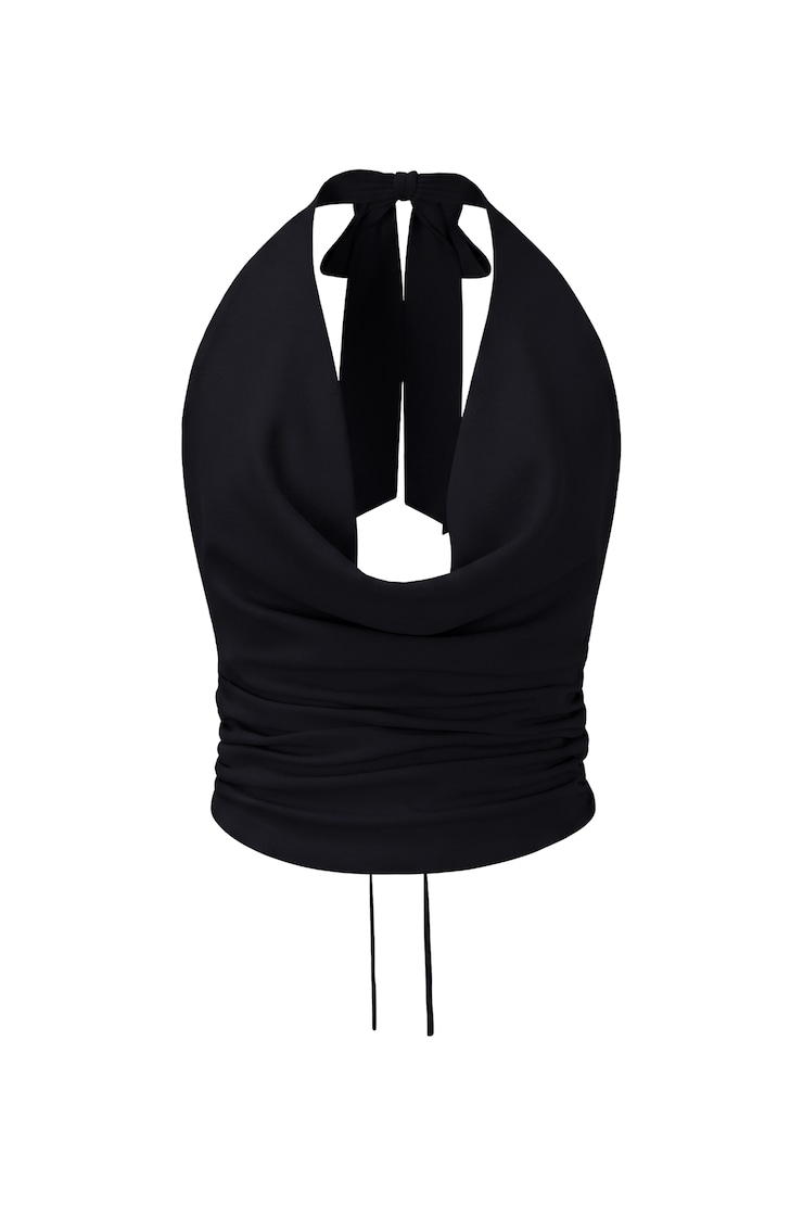 Smooth Open Back Cowl Top, Jet Black, large