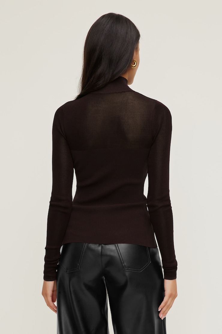 Sheer Opaque Mock Neck Sweater CHERRY LACQUER large