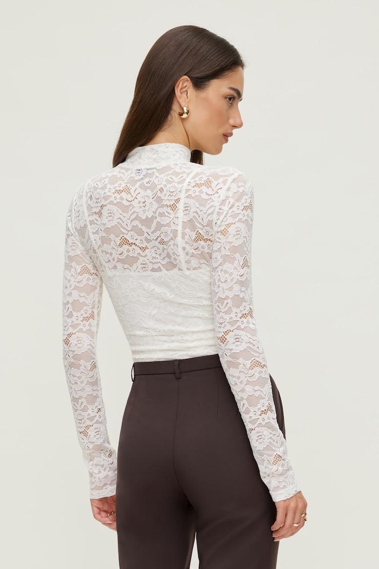 Mock Neck Lace Bodysuit Sea Salt Off White large