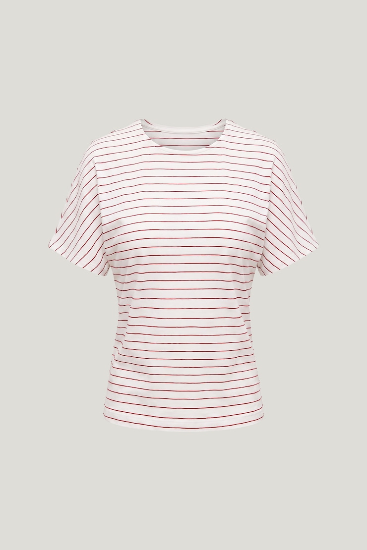 Andrea Striped Cotton T Shirt Red / White Stripes large