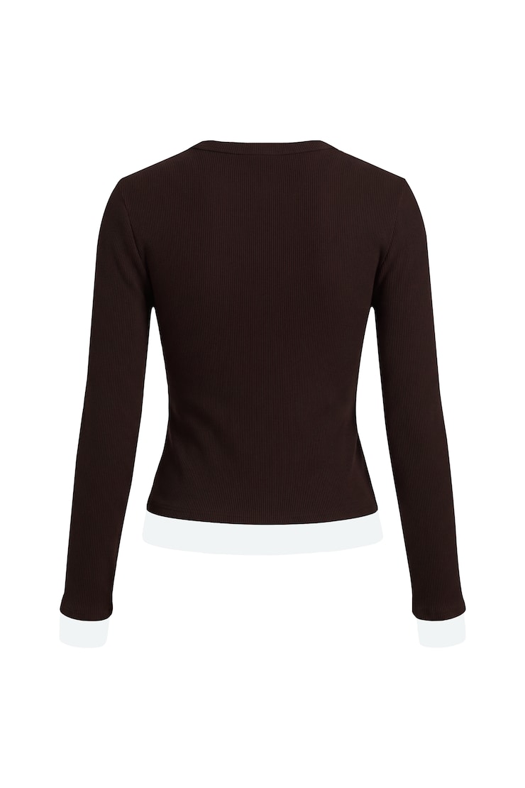 SnatchRib Double Layer Longsleeve Top, Chocolate Mousse Brown/Bright White, large