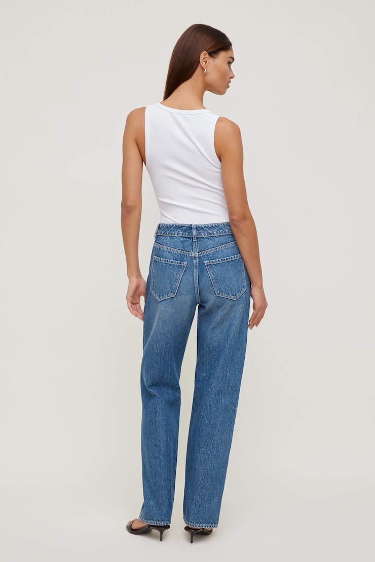 Mika Mid Rise Relaxed Straight Leg Jeans Medium Dark Indigo / Goshen large