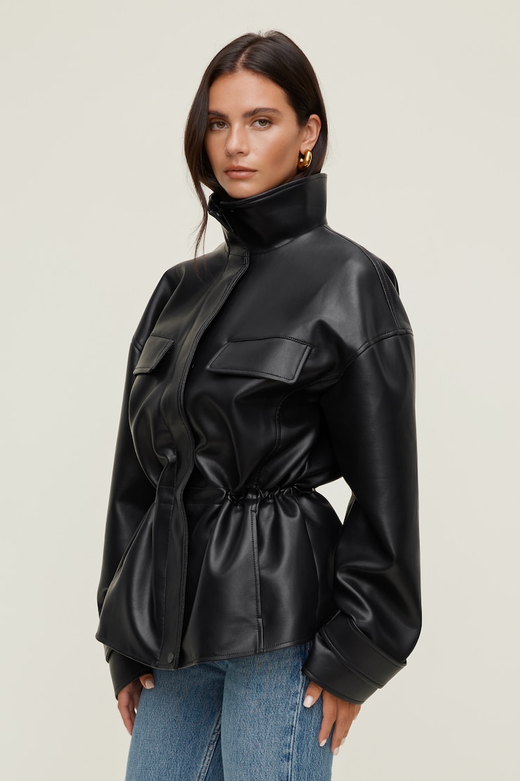 Cinched Faux Leather Jacket