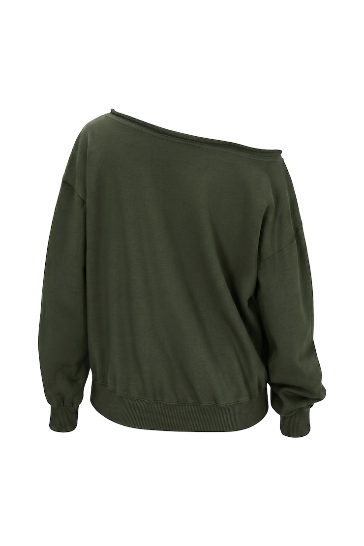SoftTerry Off Shoulder Sweatshirt, Olive Obsession, large