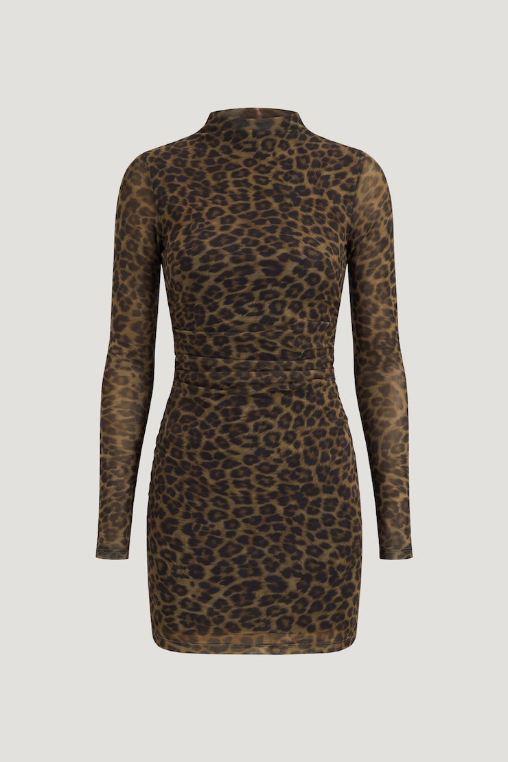 Alaia Mesh Mini Dress Leopard Brown large