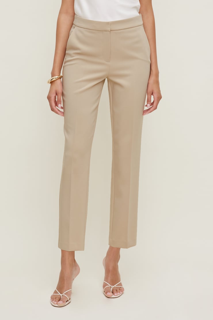High Rise Slim Fit Pants Warm Oats Beige large