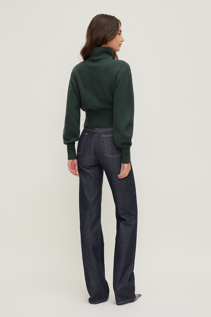 Ellora Cropped Turtleneck Sweater Darkest Spruce Green large